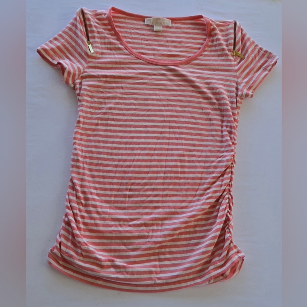 MICHAEL Kors Striped Shirt Sleeve Zipper Accents Women's Size Large - Picture 2 of 7